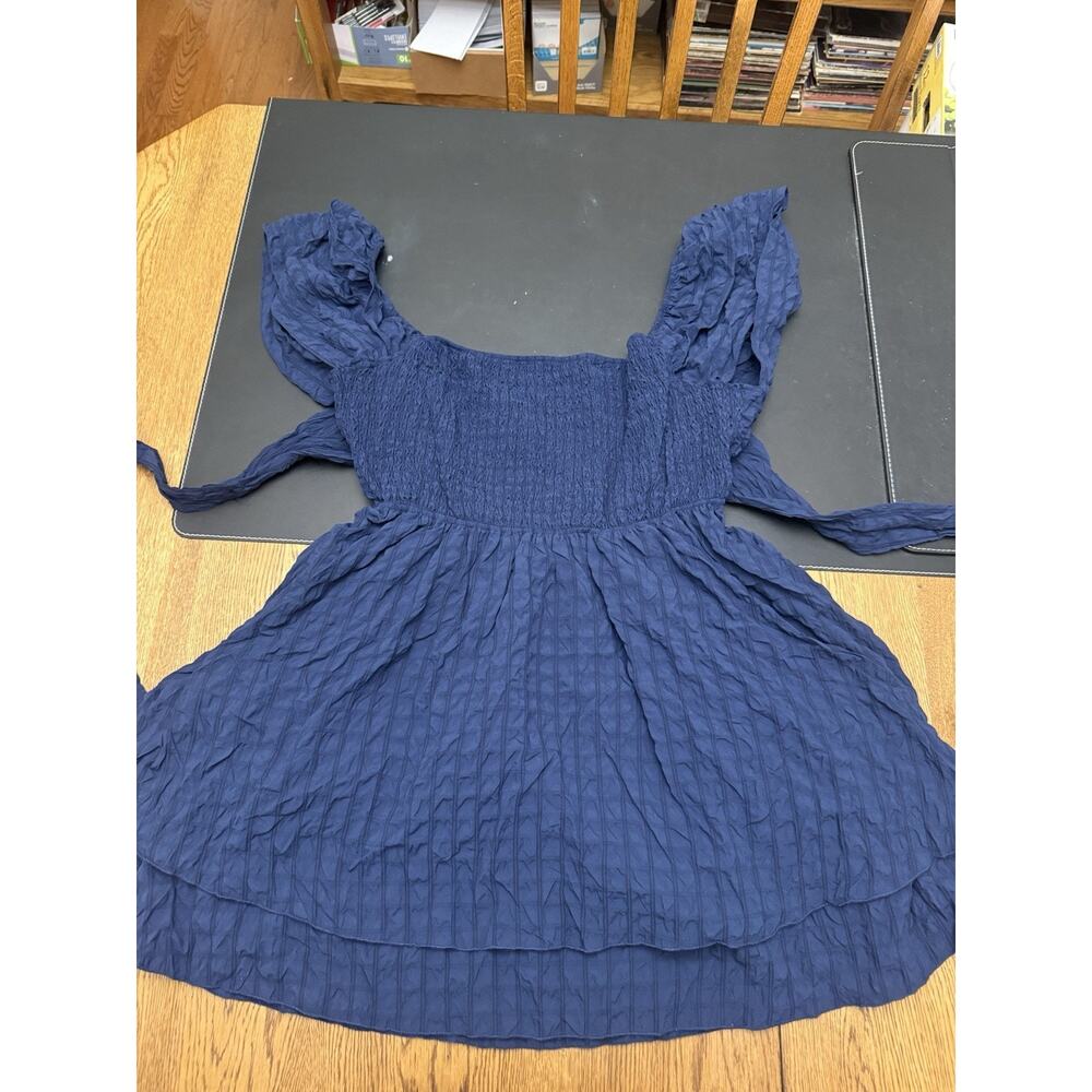 Simply Southern Fit & Flare Dress Smocked Navy Blue Puff Sleeve XL Women - Picture 3 of 6